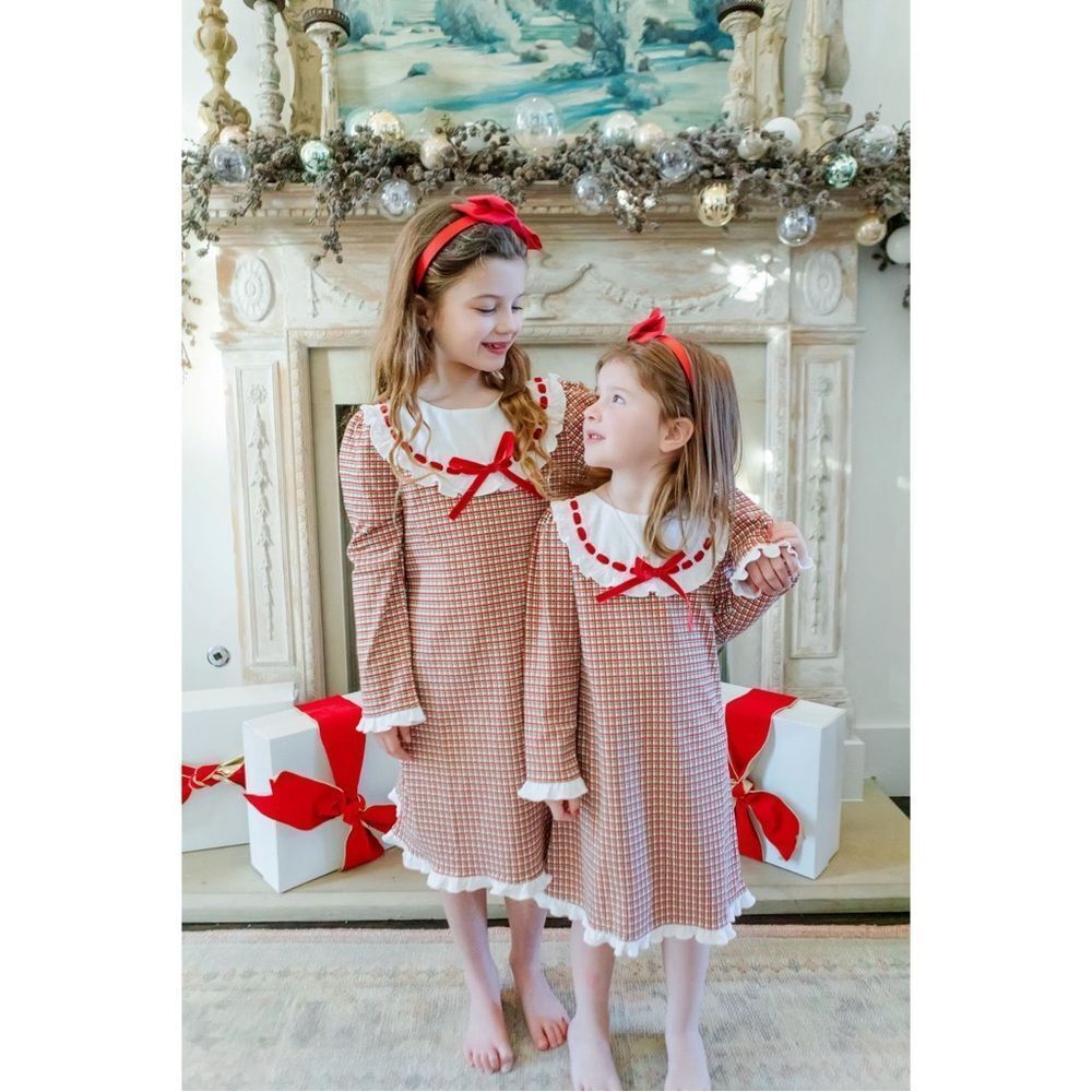 Lila & Hayes Emersyn Red Green White Holiday Plaid Lace Trim Dress Sz 8 Cottage